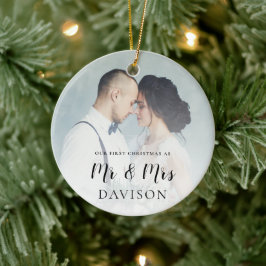 最初の結婚したクリスマスフォトオーバーレイ セラミックオーナメント