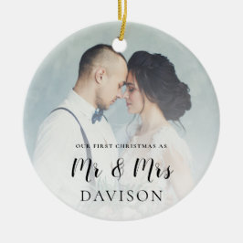 最初の結婚したクリスマスフォトオーバーレイ セラミックオーナメント
