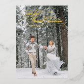 最初の結婚したクリスマスヴィンテージの休日の写真 箔シーズンカード (正面)