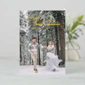最初の結婚したクリスマスヴィンテージの休日の写真 箔シーズンカード (立ち正面)