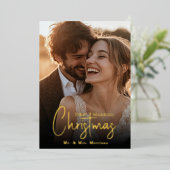 最初の結婚したクリスマス写真 箔シーズンカード (立ち正面)