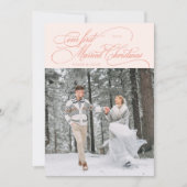 最初の結婚したクリスマス新婚フォトピーチ シーズンカード (正面)