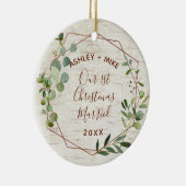 最初の結婚したクリスマス樺の木ユーカリ写真 セラミックオーナメント (右)