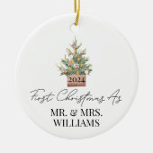 最初の結婚したクリスマス水の色クリスマスツリー セラミックオーナメント (正面)