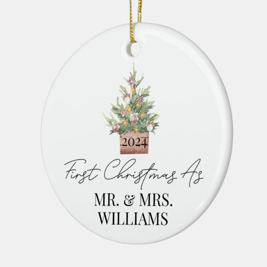 最初の結婚したクリスマス水の色クリスマスツリー セラミックオーナメント (左)