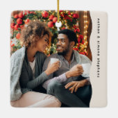最初の結婚したクリスマス2枚の写真シンプル写真 セラミックオーナメント (裏面)