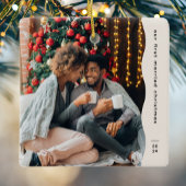 最初の結婚したクリスマス2枚の写真シンプル写真 セラミックオーナメント