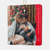 最初の結婚したクリスマス2枚の写真シンプル赤 セラミックオーナメント (左)