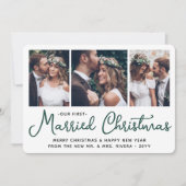 最初の結婚したクリスマス3の結婚写真が緑 シーズンカード (正面)