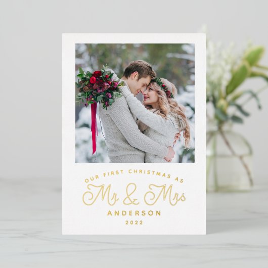 最初の結婚したクリ結婚スマス発表 箔シーズンカード (立ち正面)