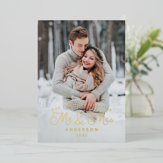 最初の結婚したクリ結婚スマス発表 箔シーズンカード (立ち正面)