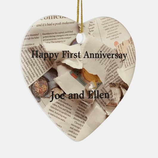 最初の結婚記念日の編集可能 セラミックオーナメント (右)