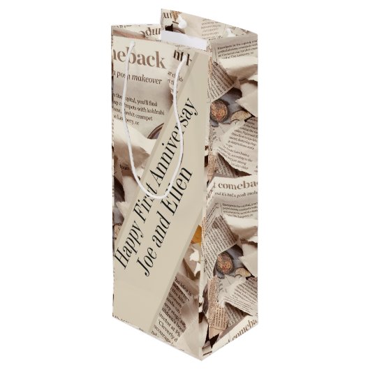 最初の結婚記念日の編集可能 ワインギフトバッグ (裏面アングル)