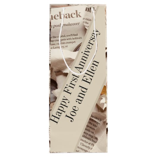 最初の結婚記念日の編集可能 ワインギフトバッグ (裏面)