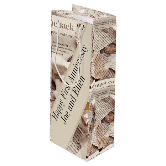 最初の結婚記念日の編集可能 ワインギフトバッグ (正面アングル)