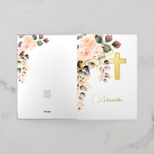 最初の聖なる聖餐式の美しいバラ個人写真 箔グリーティングカード (外側レイダウン)