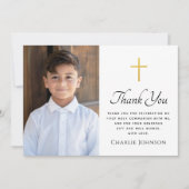 最初の聖なる聖餐式の黄金のグラデーションのクロスフォト サンキューカード (正面)