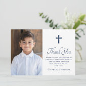 最初の聖なる聖餐式クロス写真ダークブルー白 サンキューカード (スタンド正面)