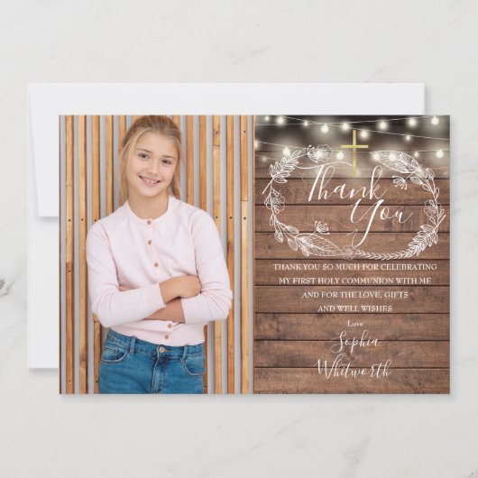 最初の聖なる聖餐式素朴の灯写真 サンキューカード (正面)