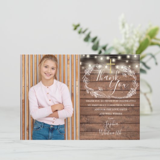 最初の聖なる聖餐式素朴の灯写真 サンキューカード (スタンド正面)
