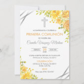 最初の聖体拝領の招待状 かわいい黄色の花 招待状 (正面)