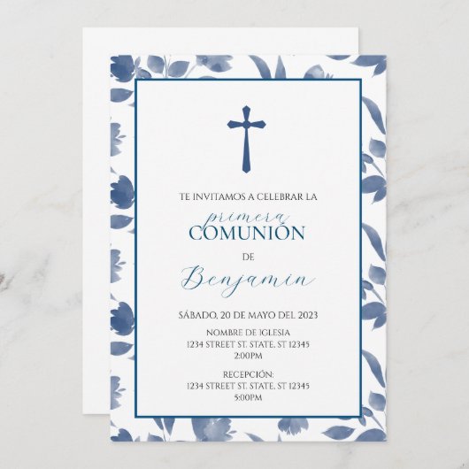 最初の聖体拝領または宗教的イベントの招待状 招待状 (正面/裏面)