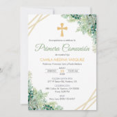 最初の聖体拝領 招待状 かわいい緑の葉 (正面)