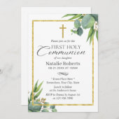 最初の聖体植物葉の金ゴールド枠 招待状 (正面/裏面)