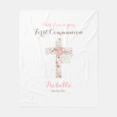 最初の聖体白色フローラのクロス名 フリースブランケット (正面)