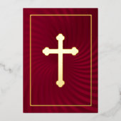 最初の聖体/確認赤い渦巻き 箔招待状 (正面)