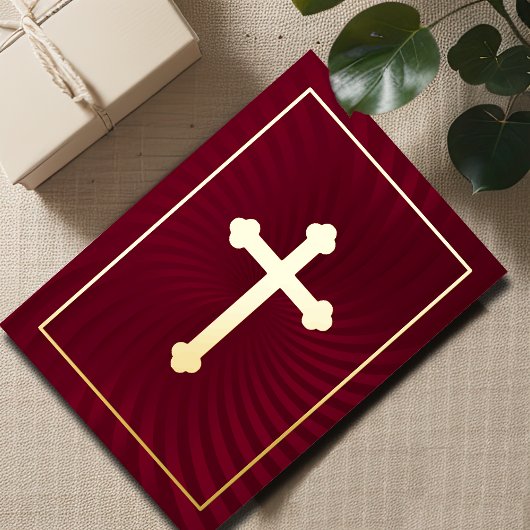 最初の聖体/確認赤い渦巻き 箔招待状