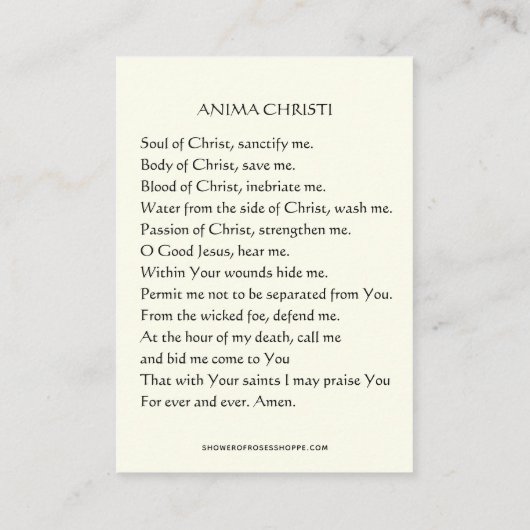 最初の聖餐会イエス・チャリスの記憶 名刺 (裏面)