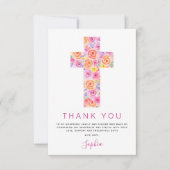 最初の聖餐式ありがとうフローラピンクのバラ サンキューカード (正面)