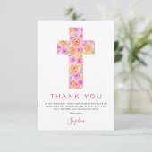 最初の聖餐式ありがとうフローラピンクのバラ サンキューカード (スタンド正面)