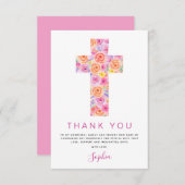 最初の聖餐式ありがとうフローラピンクのバラ サンキューカード (正面/裏面)