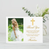 最初の聖餐式の写真金ゴールド丸め サンキューカード (スタンド正面)