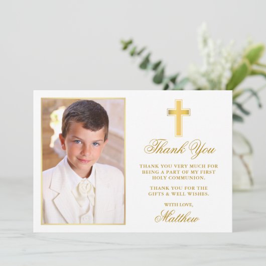 最初の聖餐式の写真金ゴールド枠 サンキューカード (スタンド正面)