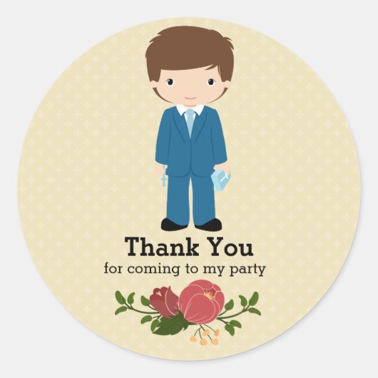 最初の聖餐式の少年*背景色を選択 ラウンドシール (正面)