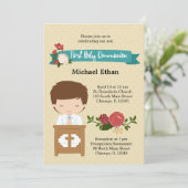 最初の聖餐式の少年*背景色を選択 招待状 (スタンド正面)