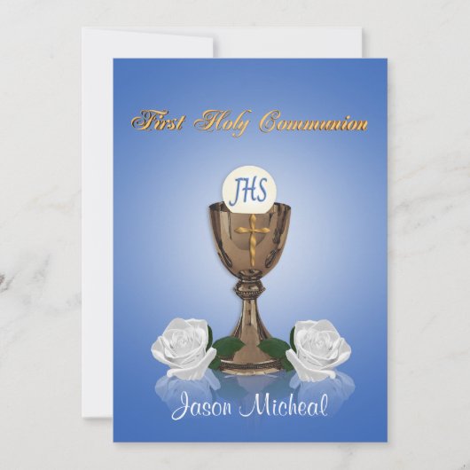 最初の聖餐式の招待状Chalice on blue 招待状 (正面)