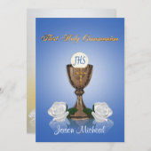 最初の聖餐式の招待状Chalice on blue 招待状 (正面/裏面)