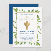 最初の聖餐式の植物緑の水色 招待状 (正面/裏面)