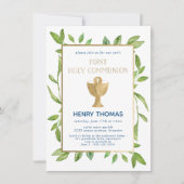 最初の聖餐式の植物緑の水色 招待状 (正面)
