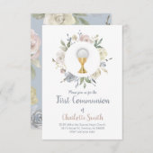 最初の聖餐式の繊細な水彩花 招待状 (正面/裏面)