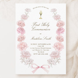 最初の聖餐式の繊細な牡丹フレーム 招待状