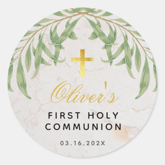 最初の聖餐式の葉の大理石のフェイク金ゴールドクロス ラウンドシール (正面)