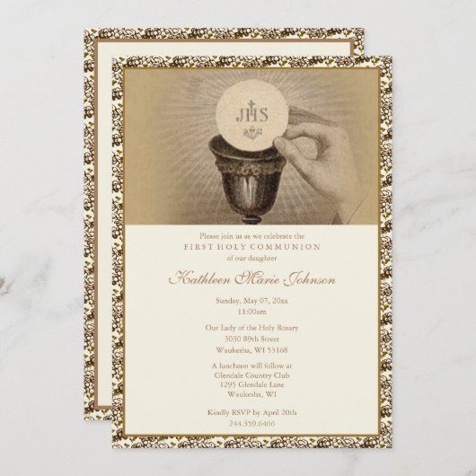 最初の聖餐式カソリッ伝統的クの侵略 招待状 (正面/裏面)