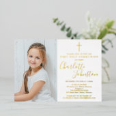 最初の聖餐式ゴールデンスクリプトの写真 箔招待状 (立ち正面)