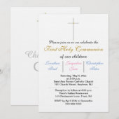 最初の聖餐式トリプレットピンクブルー金ゴールド 招待状 (正面/裏面)