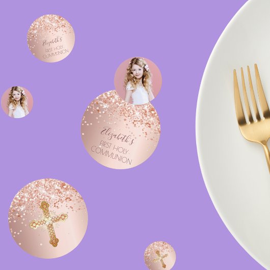 最初の聖餐式バラ金ゴールド写真 コンフェッティ